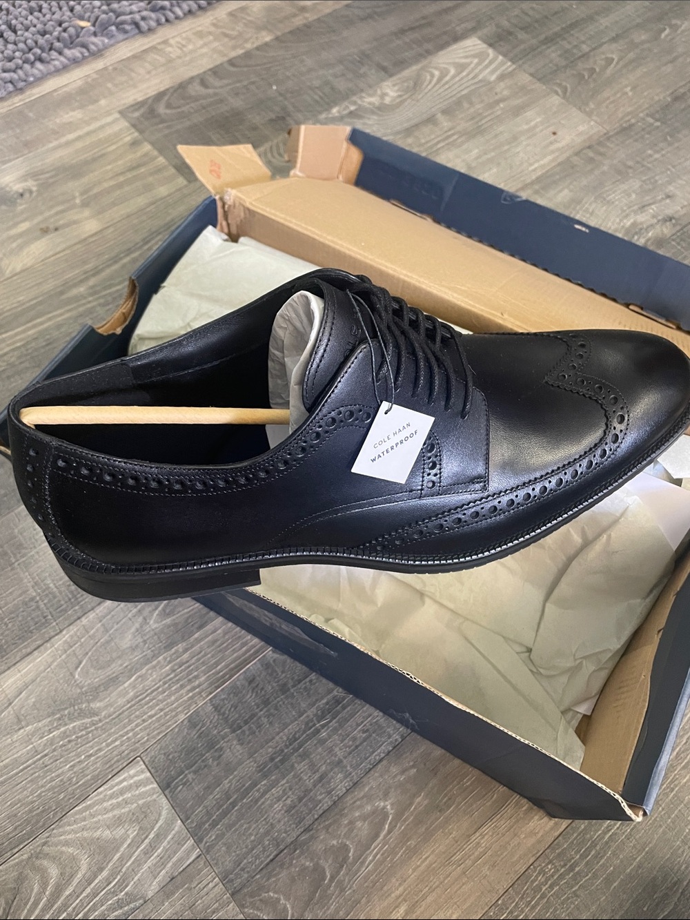 Cole Haan Black Leather Wingtip Derby Shoes